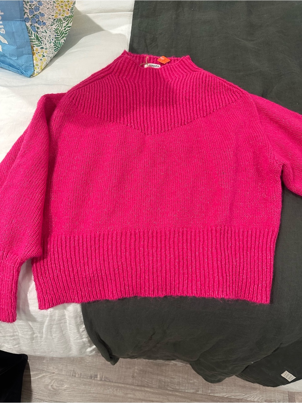 Bright Pink Women's Ribbed Crewneck Sweater